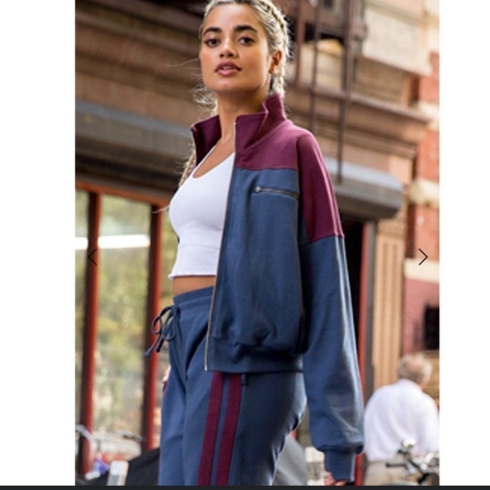 Spiritual Gangster So Fly Blocked Zip Up Jacket Colorblock Navy&Maroon/Plum*Flaw